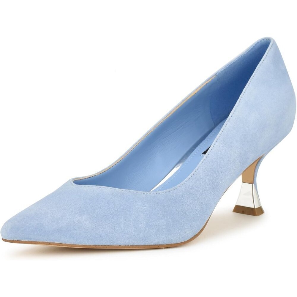 Nine West Womens Blue 420 Leather Closed Pointed Toe Kitten Heels Pumps Shoes
